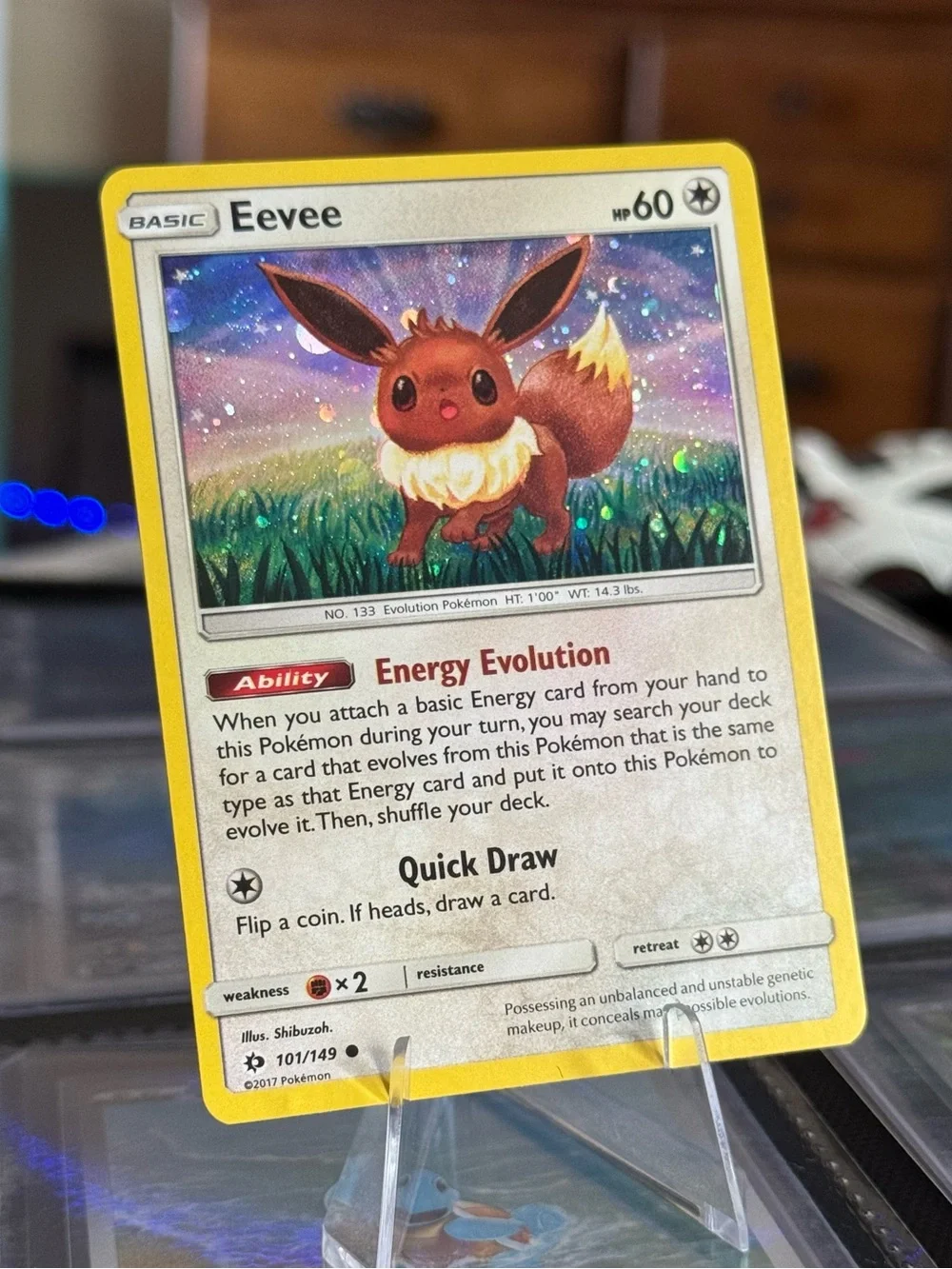 Pokémon Eevee Sun & Moon Cosmos Holo Promo with RARE 🌀 swirl 🌀